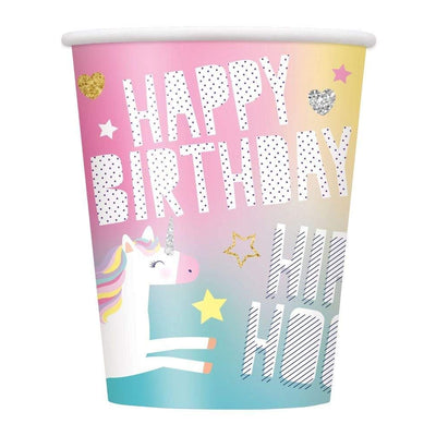 Unicorn Birthday Party Paper Cups 9oz -Pack of 8