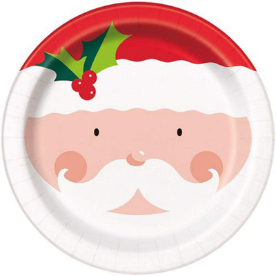 Christmas Holly Santa Party Plates-Pack of 8