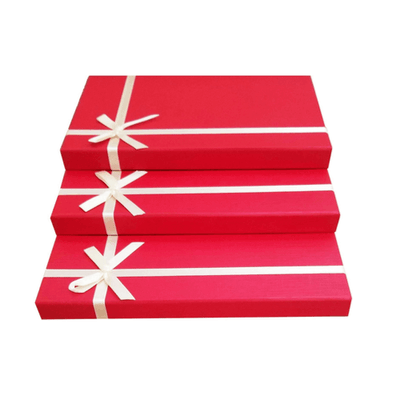 Set of 3 Red Rigid Cardboard Large Letter Size Gift Box Designed with cream ribbon bow