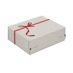 Easy assemble Small Parcel Size Red Ribbon Printed Matte White FSC certified Cardboard Gift Box- 10 Boxes